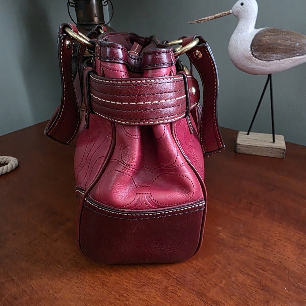 Coach 10226 Hamptons Clip Signature Embossed Red Leather Satchel Y2K Vintage - Picture 5 of 16